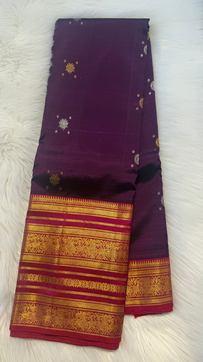 ROYAL PURPLE WITH CONTRAST VADAMALI PURPLE BORDER GOLD ZARI HANDLOOM KANICHIPURAM SILK SAREE (KSS131)