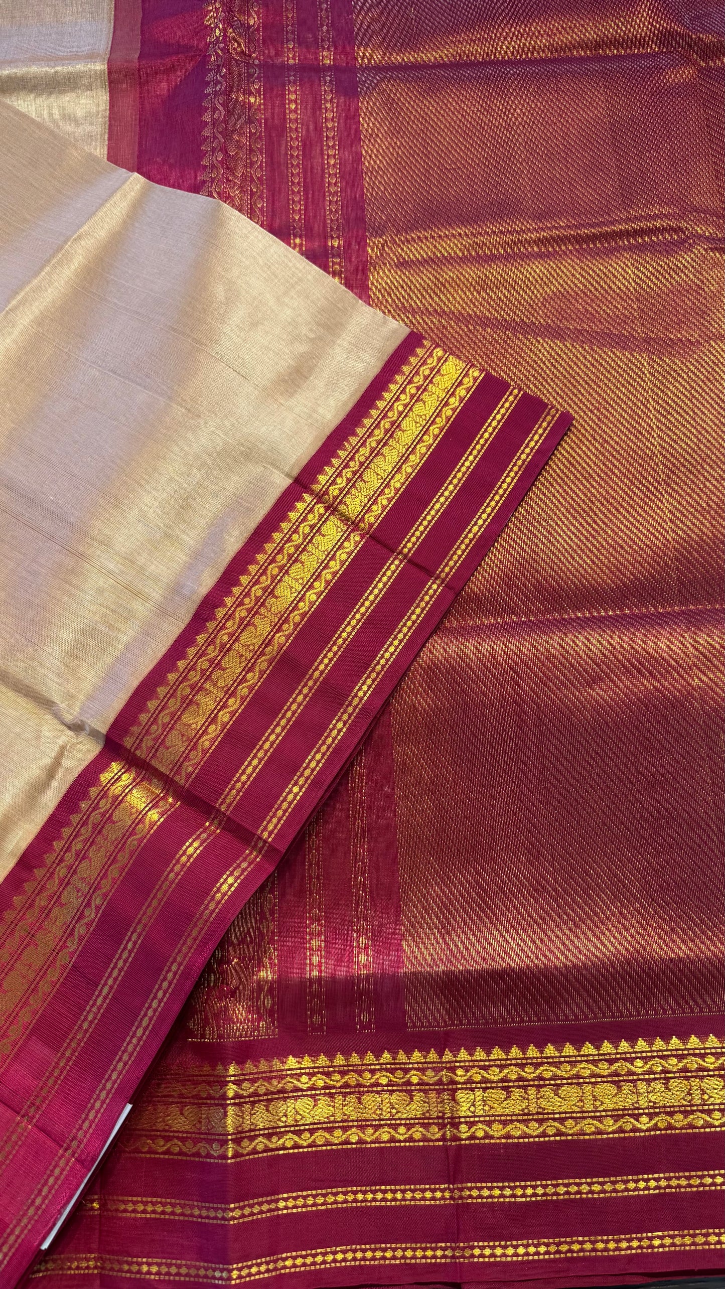 LIGHT BROWN WITH MAROON HANDLOOM KANCHIPURAM SILK COTTON (KSC110)