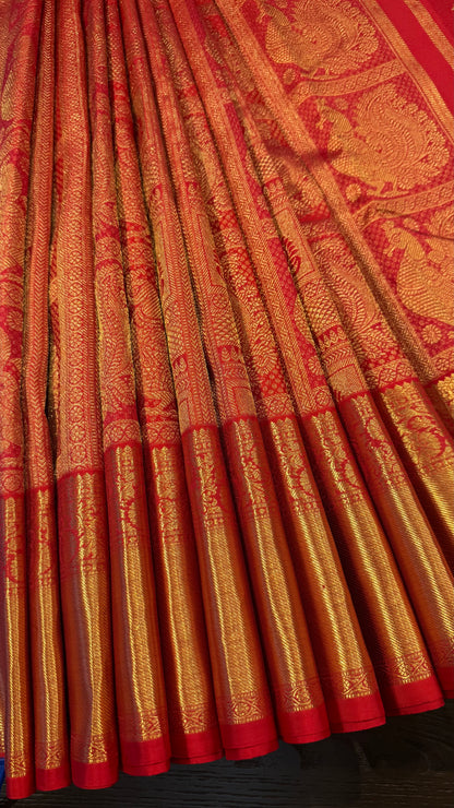 CHILLI RED PURE HANDLOOM KANCHIPURAM SILK SAREE (KSS494)