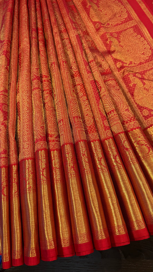 CHILLI RED PURE HANDLOOM KANCHIPURAM SILK SAREE (KSS494)