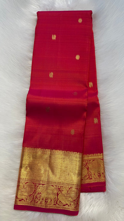 DUAL TONE PINK GOLD ZARI HANDLOOM KANCHIPURAM SILK SAREE (KSS368)