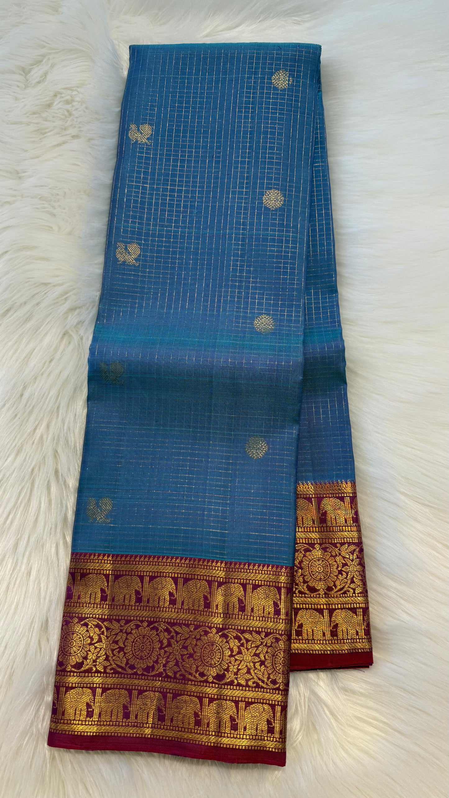 DUAL TONE UNICORN WITH CONTRAST PURPLE HANDLOOM KANICHIPURAM SILK SAREE (KSS227)