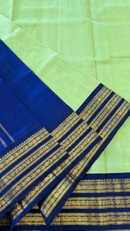 LEAF GREEN WITH CONTRAST ROYAL BLUE KANCHIPURAM SILK COTTON (KSC92)