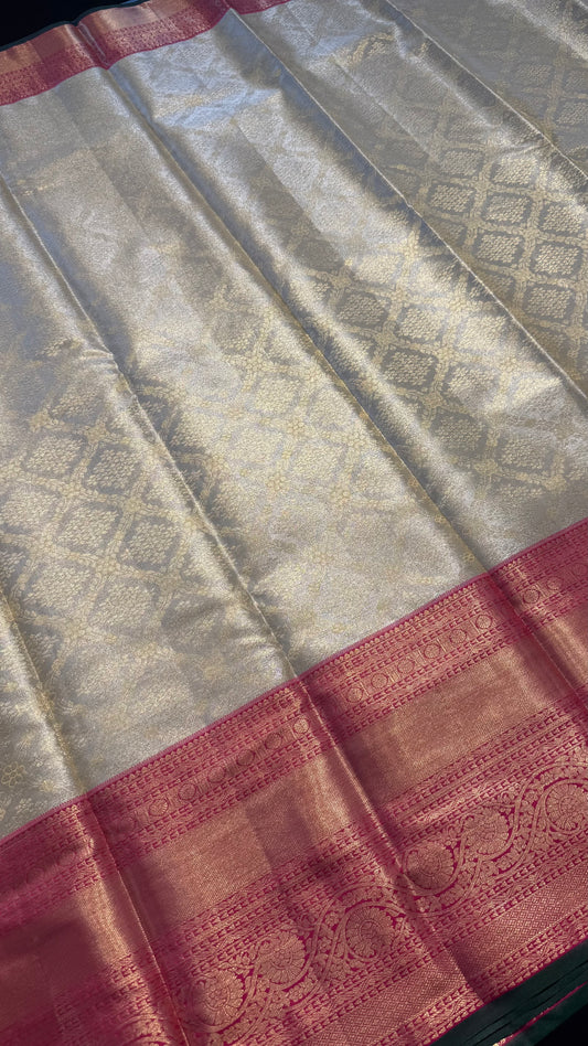 CHAMPAGNE WITH CONTRAST PINK SEMI SILK KANCHIPURAM SILK SAREE (SSKS62)