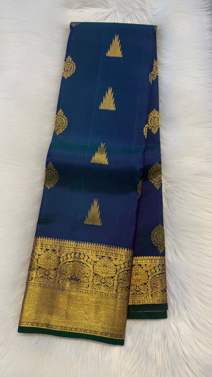 PEACOCK BLUE GOLD ZARI HANDLOOM KANICHIPURAM SILK SAREE (KSS95)