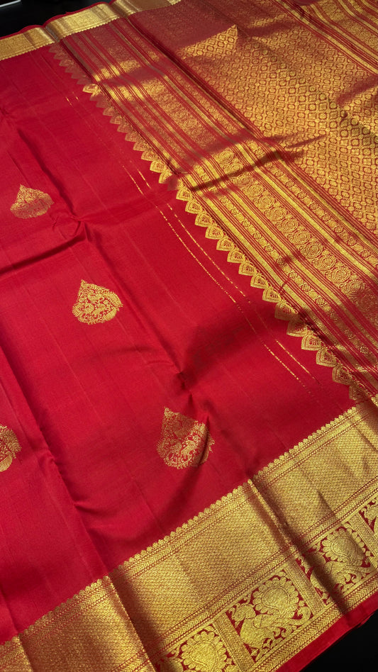 RED GOLD ZARI HANDLOOM KANCHIPURAM SILK SAREE (KSS387)