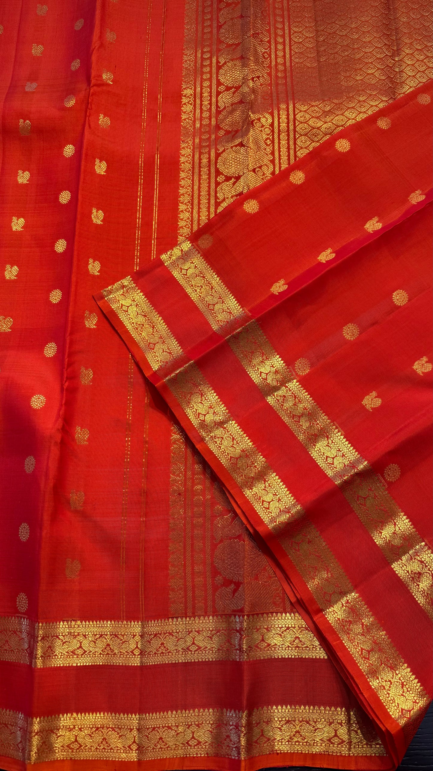 ORANGE GOLD ZARI HANDLOOM KANCHIPURAM SILK SAREE (KSS432)