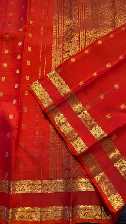 ORANGE GOLD ZARI HANDLOOM KANCHIPURAM SILK SAREE (KSS432)