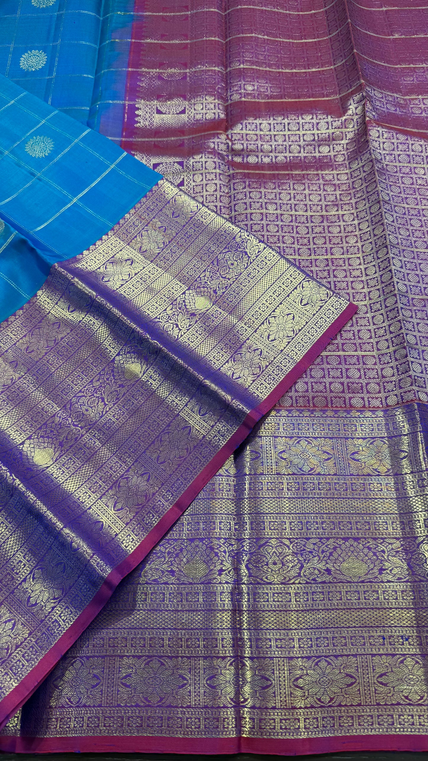 BLUISH GREEN HANDLOOM KANCHIPURAM  SILK SAREE(KSS 587)