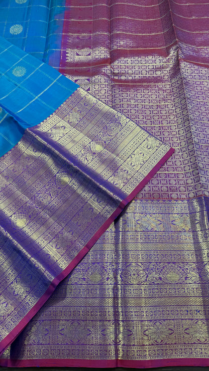 BLUISH GREEN HANDLOOM KANCHIPURAM  SILK SAREE(KSS 587)