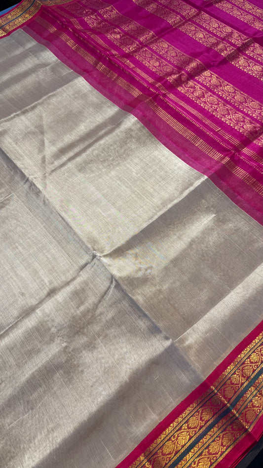 BEIGE WITH PINK HANDLOOM KANCHIPURAM SILK COTTON (KSC113)