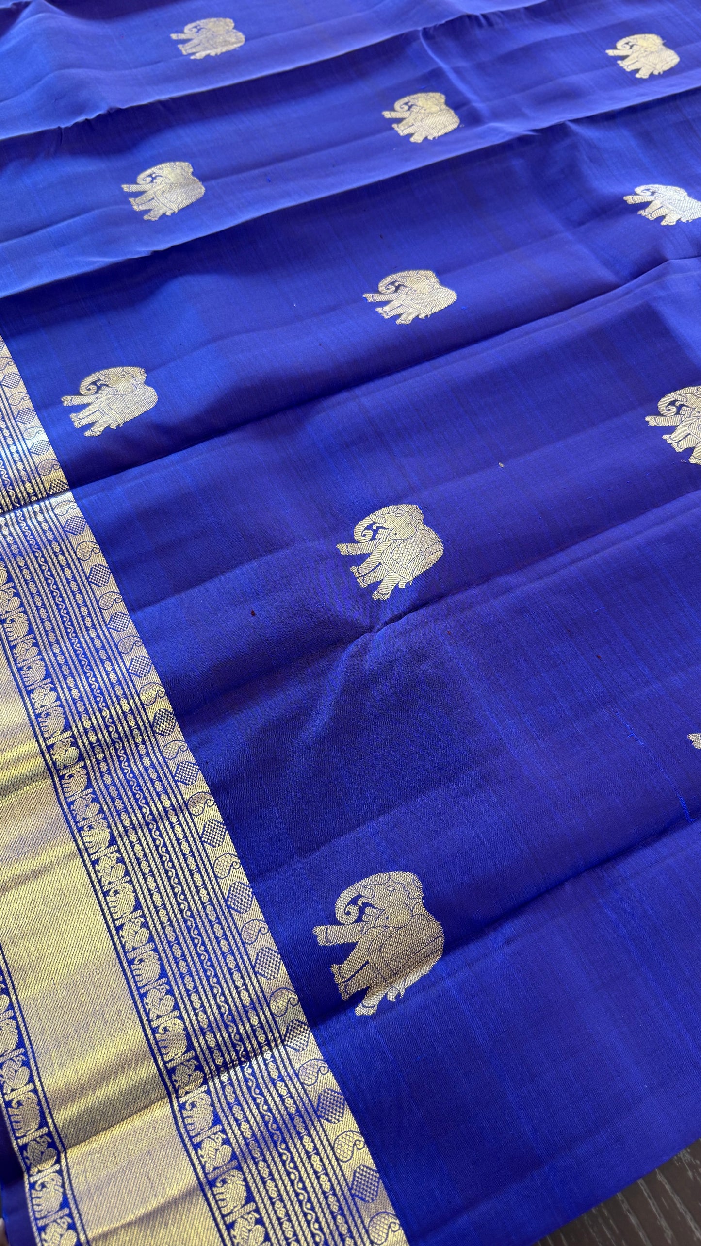 ELEPHANT DUAL TONE BLUE & PURPLE BORDER HANDLOOM KANICHIPURAM SILK SAREE (KSS166)