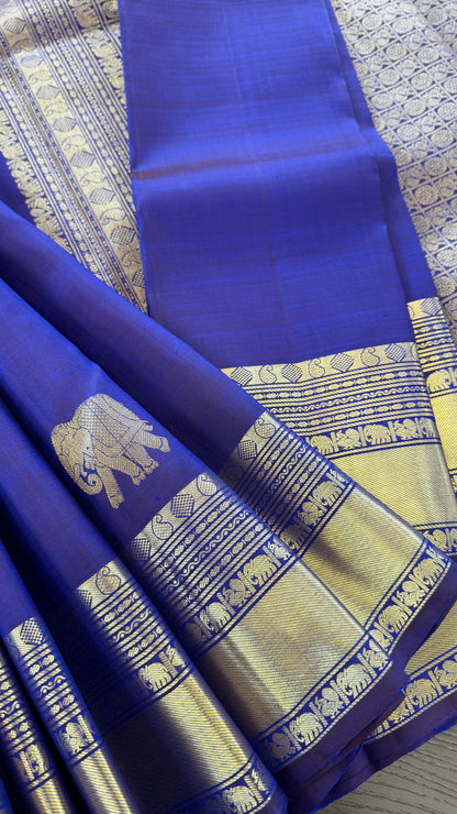 ELEPHANT DUAL TONE BLUE & PURPLE BORDER HANDLOOM KANICHIPURAM SILK SAREE (KSS166)