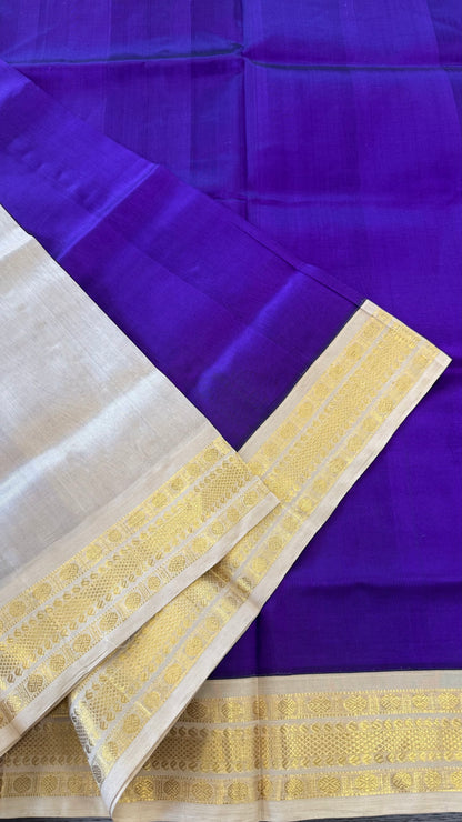 VADAMALLI PURPLE WITH CONTRAST CREAM HANDLOOM KANCHIPURAM SILK COTTON (KSC21)