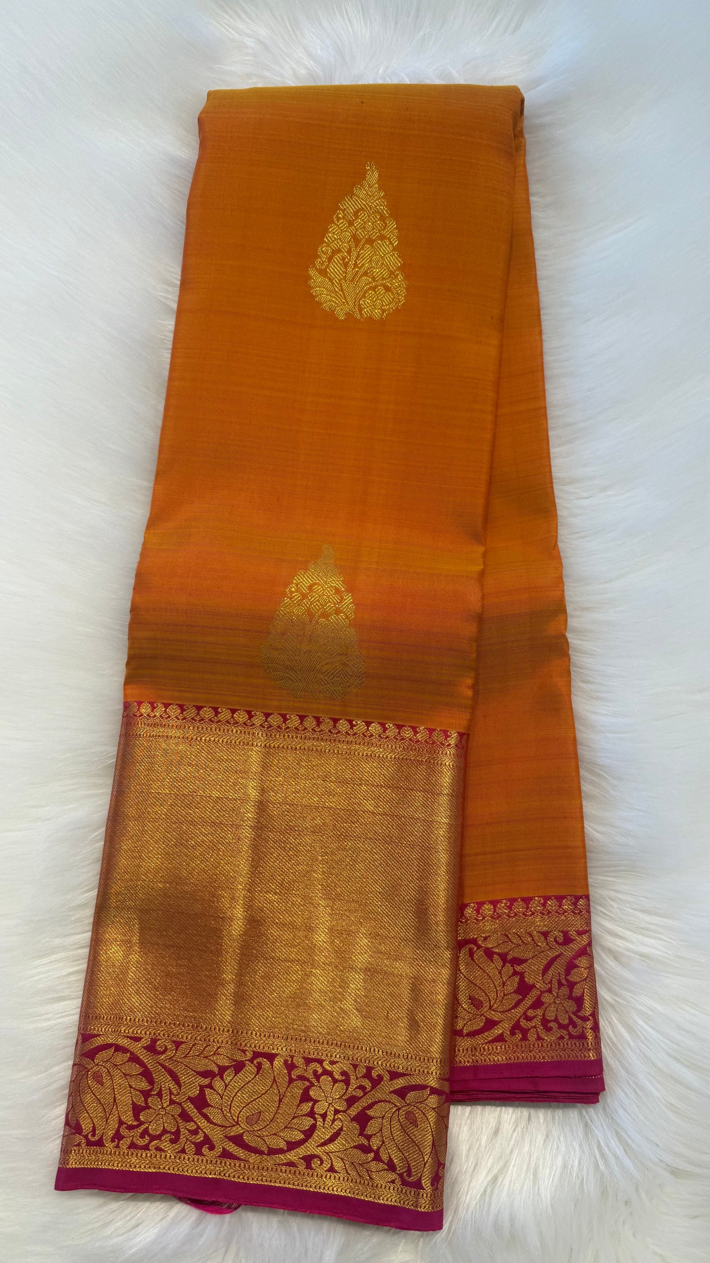 MAMBALAM CONTRAST PINK GOLD ZARI HANDLOOM KANCHIPURAM SILK SAREE (KSS436)