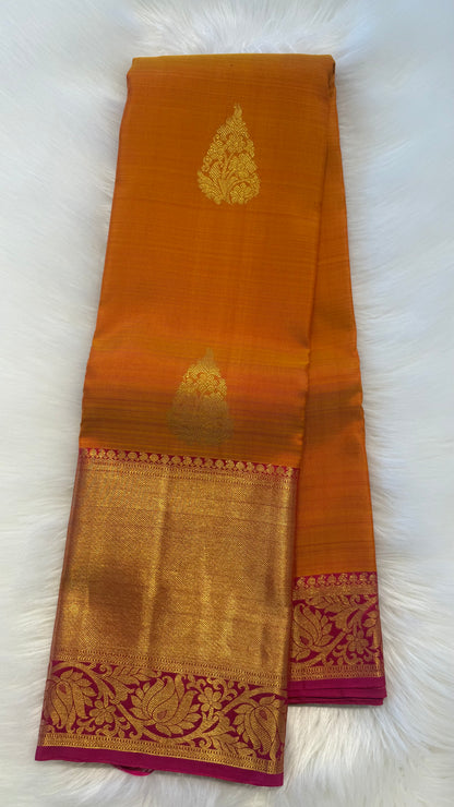MAMBALAM CONTRAST PINK GOLD ZARI HANDLOOM KANCHIPURAM SILK SAREE (KSS436)
