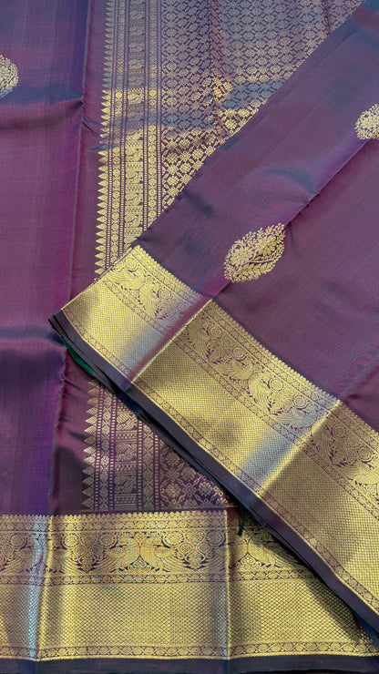 PURPLISH GREEN GOLD ZARI HANDLOOM KANCHIPURAM SILK SAREE (KSS420)