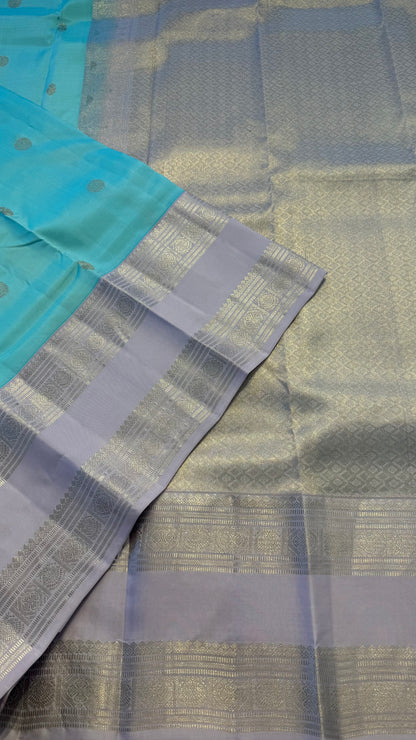 TIFFANY BLUE WITH CONTRAST LILAC HANDLOOM KANICHIPURAM SILK SAREE (KSS276)