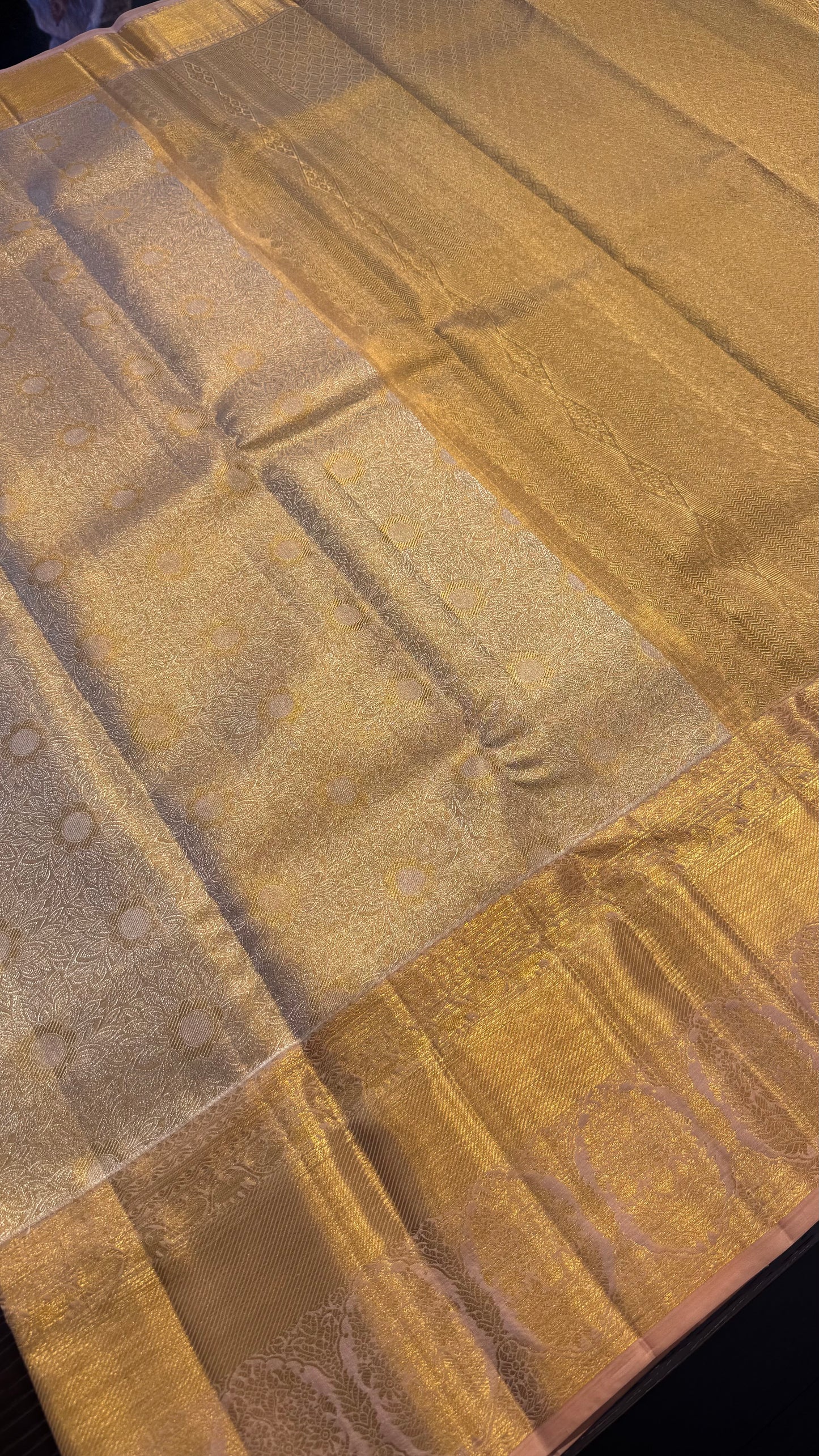 GOLDEN PEACH FULL ZARI HANDLOOM KANCHIPURAM SILK SAREE (KSS439)