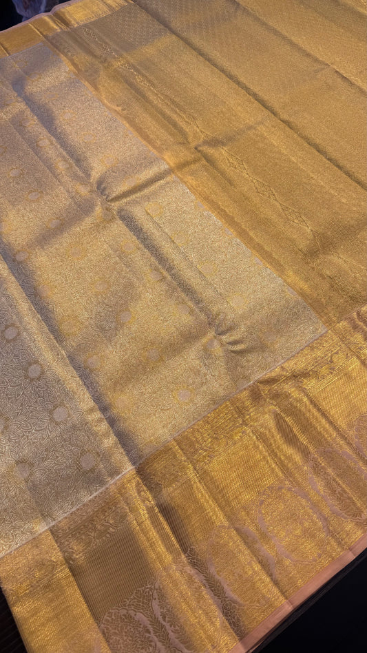 GOLDEN PEACH FULL ZARI HANDLOOM KANCHIPURAM SILK SAREE (KSS439)