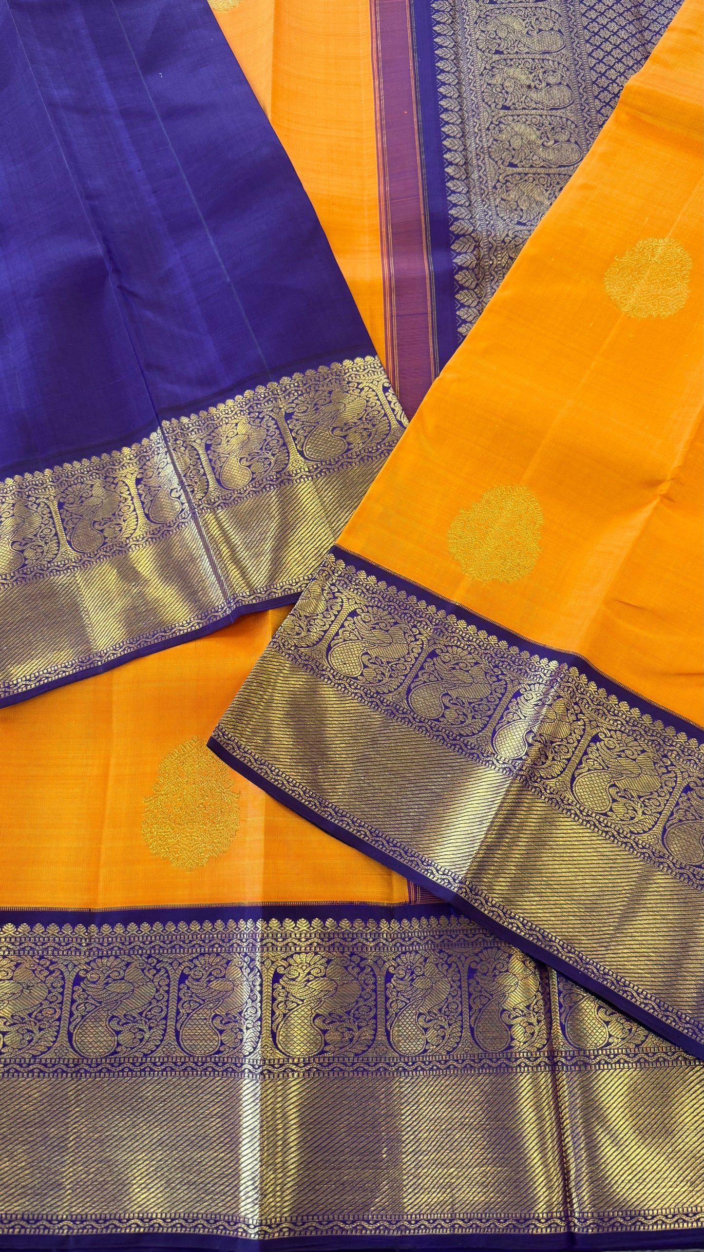 TRADITIONAL MAMBALAM CONTRAST PURPLE GOLD ZARI HANDLOOM KANICHIPURAM SILK SAREE (KSS47)