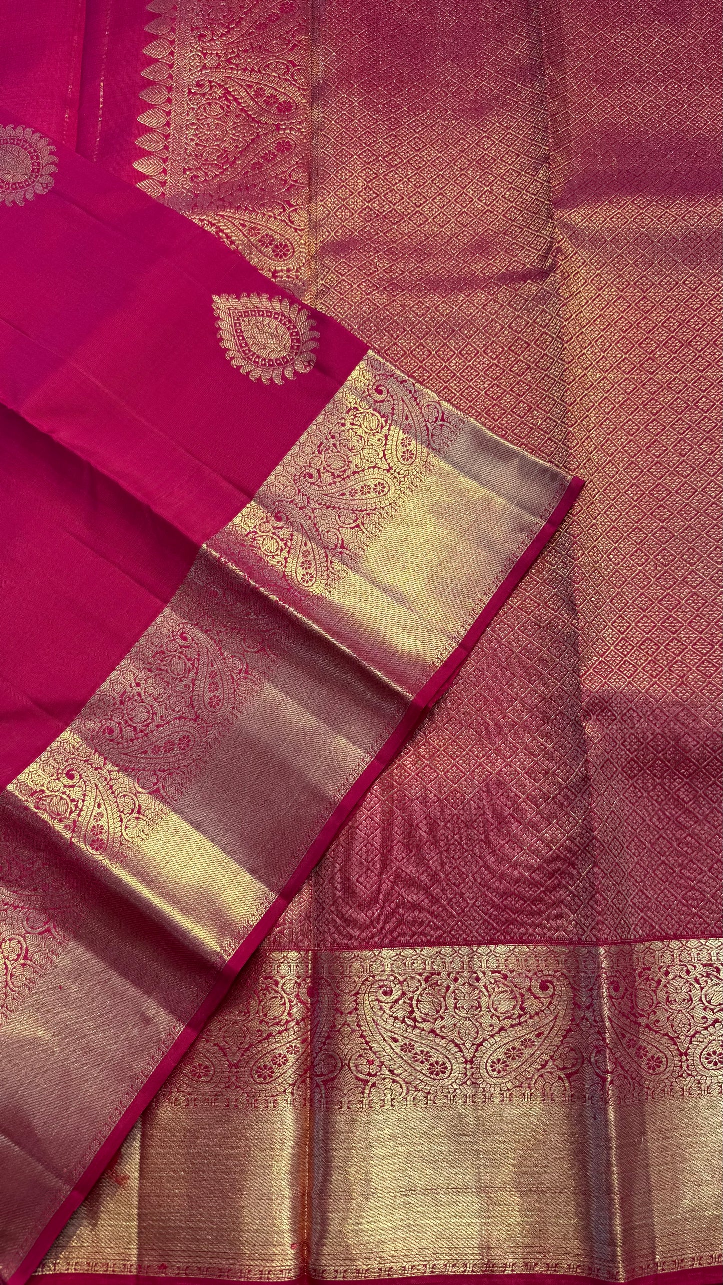 DUAL TONE RANI PINK PURE KANICHIPURAM HANDLOOM SILK SAREE (KSS390)