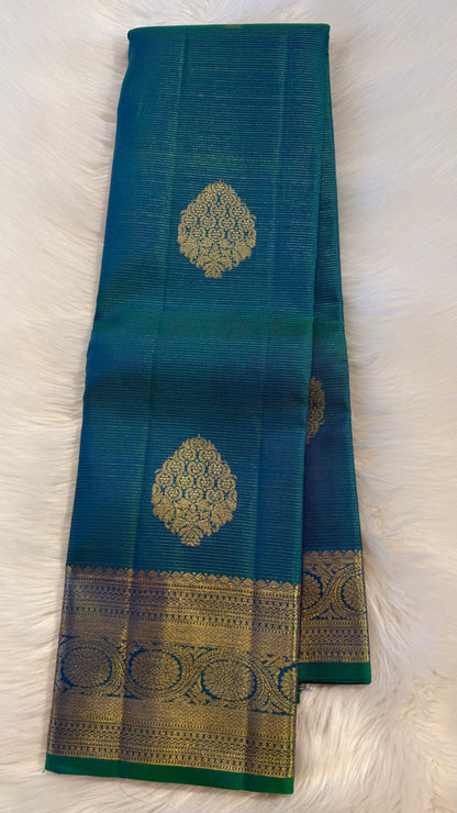 VAIRA OOSI PEACOCK GREEN HANDLOOM KANCHIPURAM SILK SAREE (KSS428)
