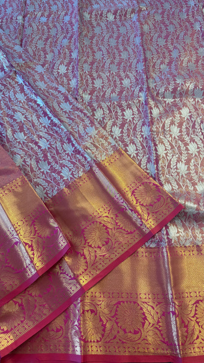 DUAL TONE RUST PINK SEMI SILK KANICHIPURAM SILK SAREE (SSKS05)
