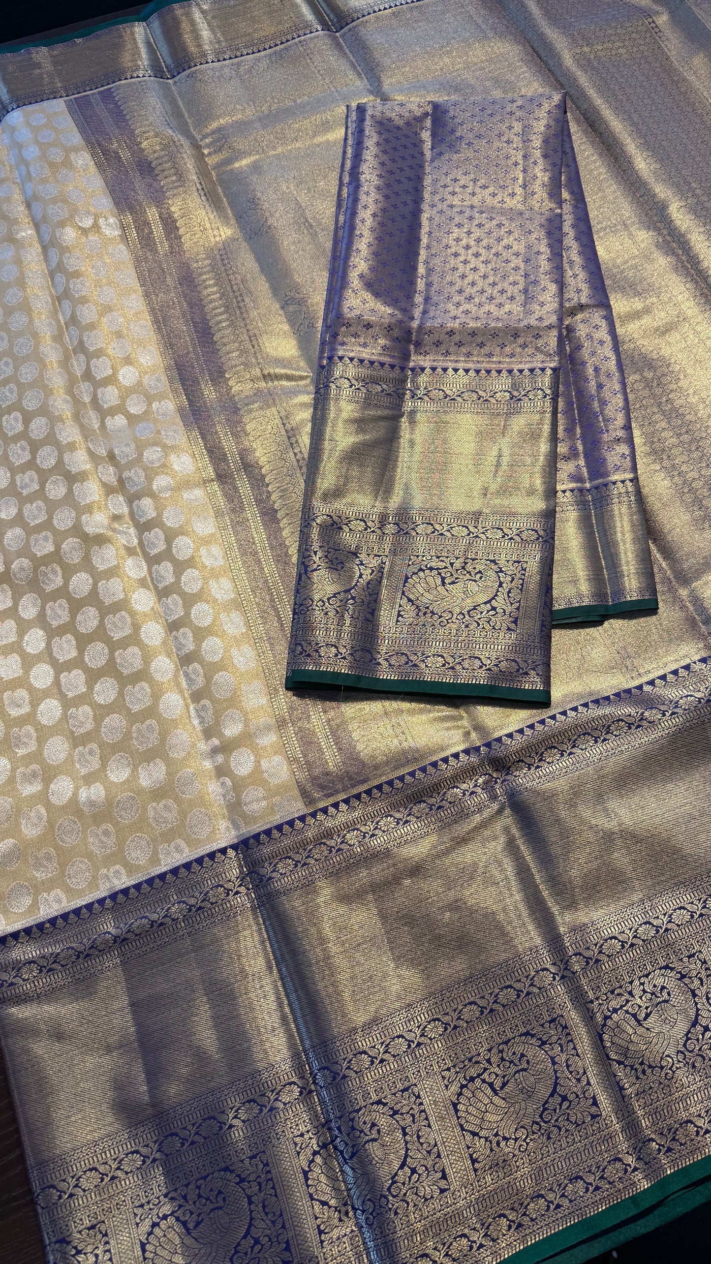 GOLD WITH CONTRAST BLUE SEMI SILK KANCHIPURAM SILK SAREE (SSKS59)