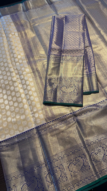GOLD WITH CONTRAST BLUE SEMI SILK KANCHIPURAM SILK SAREE (SSKS59)