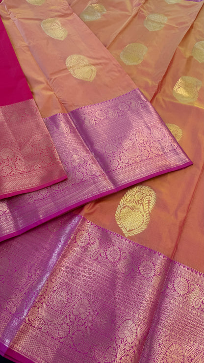 KANAKAMBARAM ORANGE WITH CONTRAST PINK SEMI SILK KANICHIPURAM SILK SAREE (SSKS02)