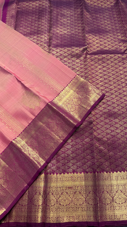 DUAL TONE PASTEL PINK WITH CONTRAST PURPLE KANCHIPURAM HANDLOOM SILK SAREE (KSS373)