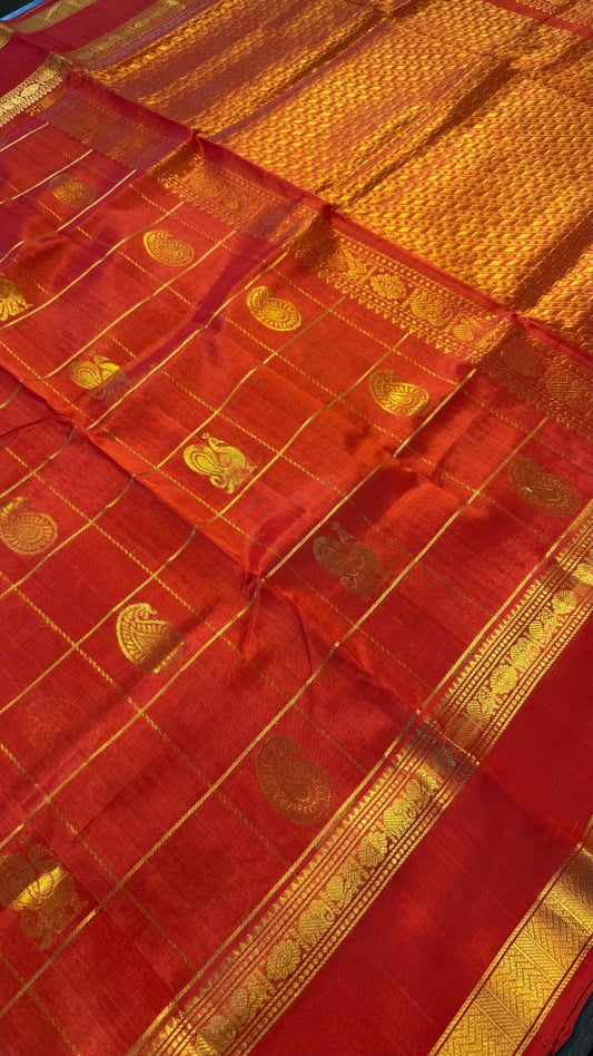 RED KATTAM HANDLOOM KANCHIPURAM SILK COTTON (KSC116)