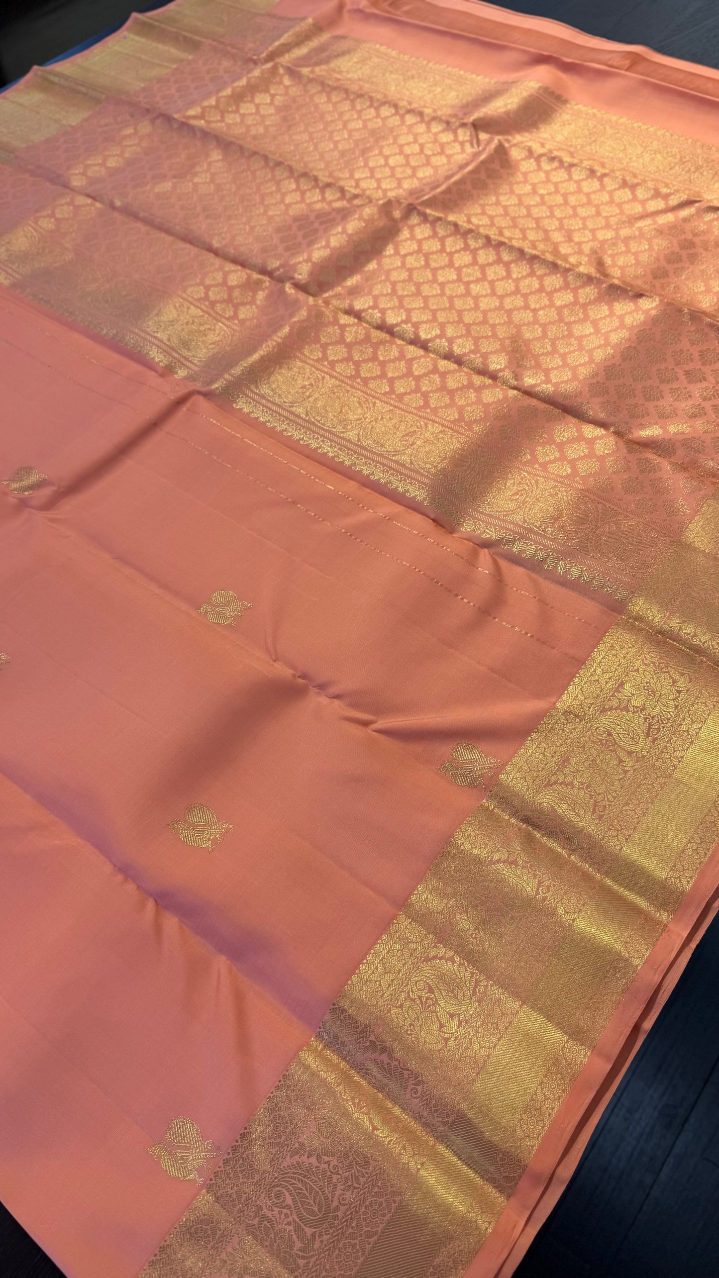 SALMON ORANGE GOLD ZARI HANDLOOM KANICHIPURAM SILK SAREE (KSS250)