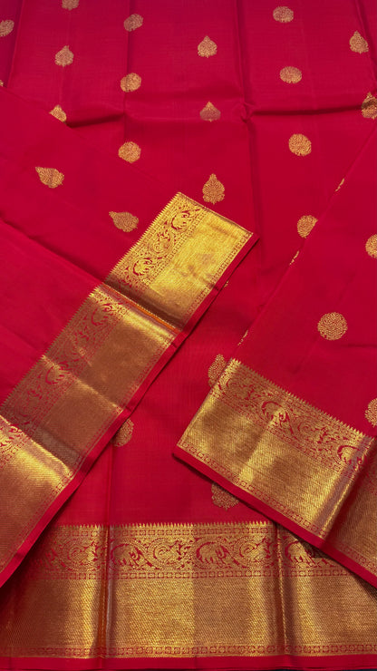 CHILI RED GOLD ZARI HANDLOOM KANICHIPURAM SILK SAREE (KSS103)