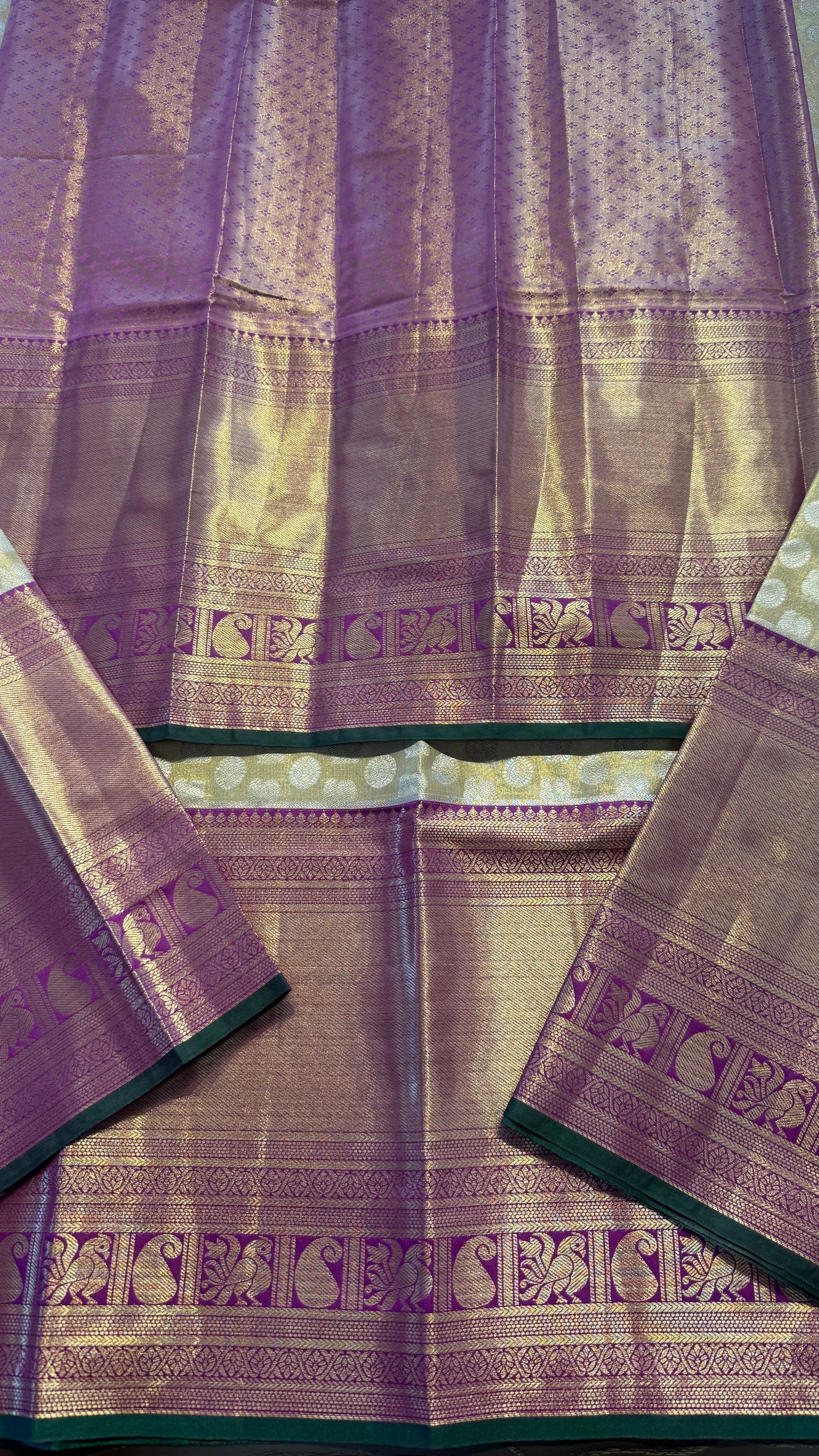CREAM WITH CONTRAST PURPLE SEMI SILK KANCHIPURAM SILK SAREE (SSKS68)