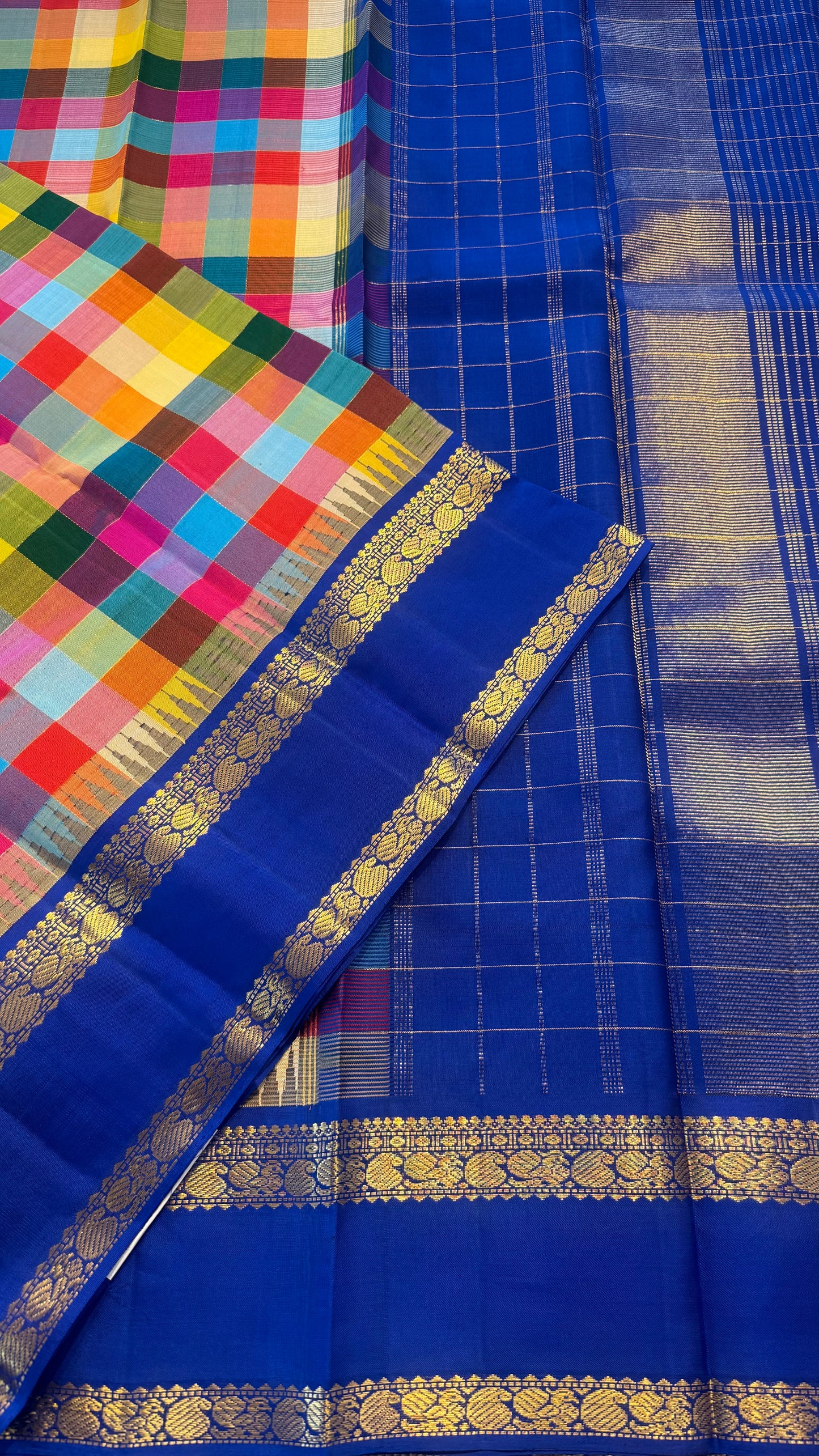 PAALUM PAZHAM KATTAM WITH CONTRAST ROYAL BLUE HANDLOOM KANCHIPURAM SILK SAREE (KSS469)