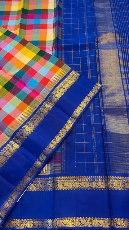 PAALUM PAZHAM KATTAM WITH CONTRAST ROYAL BLUE HANDLOOM KANCHIPURAM SILK SAREE (KSS469)