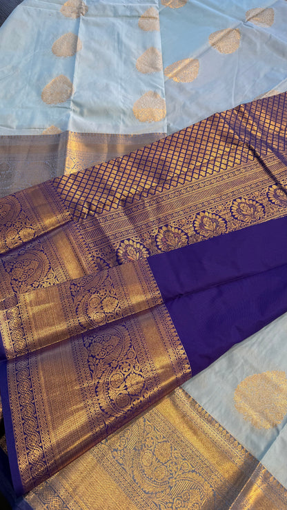 PASTEL BLUE WITH CONTRAST BLUE SILK KANICHIPURAM SILK SAREE (SSKS55)