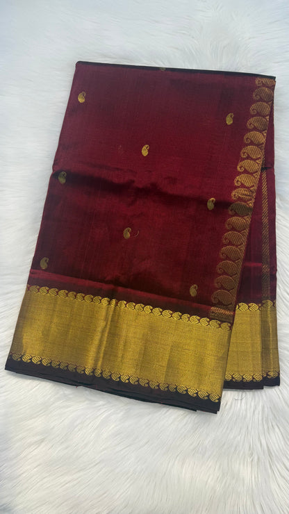 MAROON GOLD BORDER HANDLOOM KANCHIPURAM SILK COTTON (KSC72)