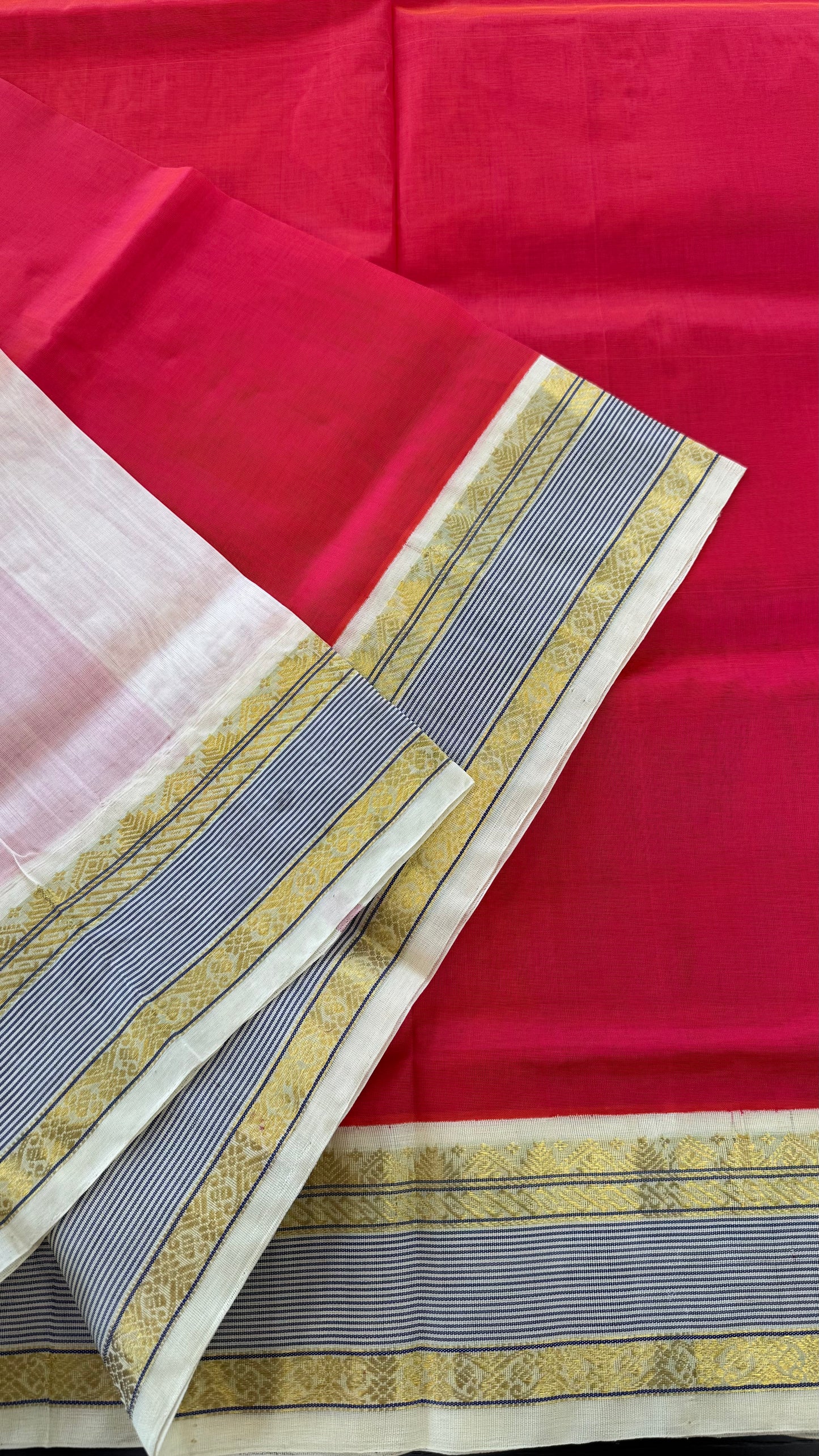 KANAKAMBARAM PINK WITH CREAM GOLD HANDLOOM KANCHIPURAM SILK COTTON (KSC29)