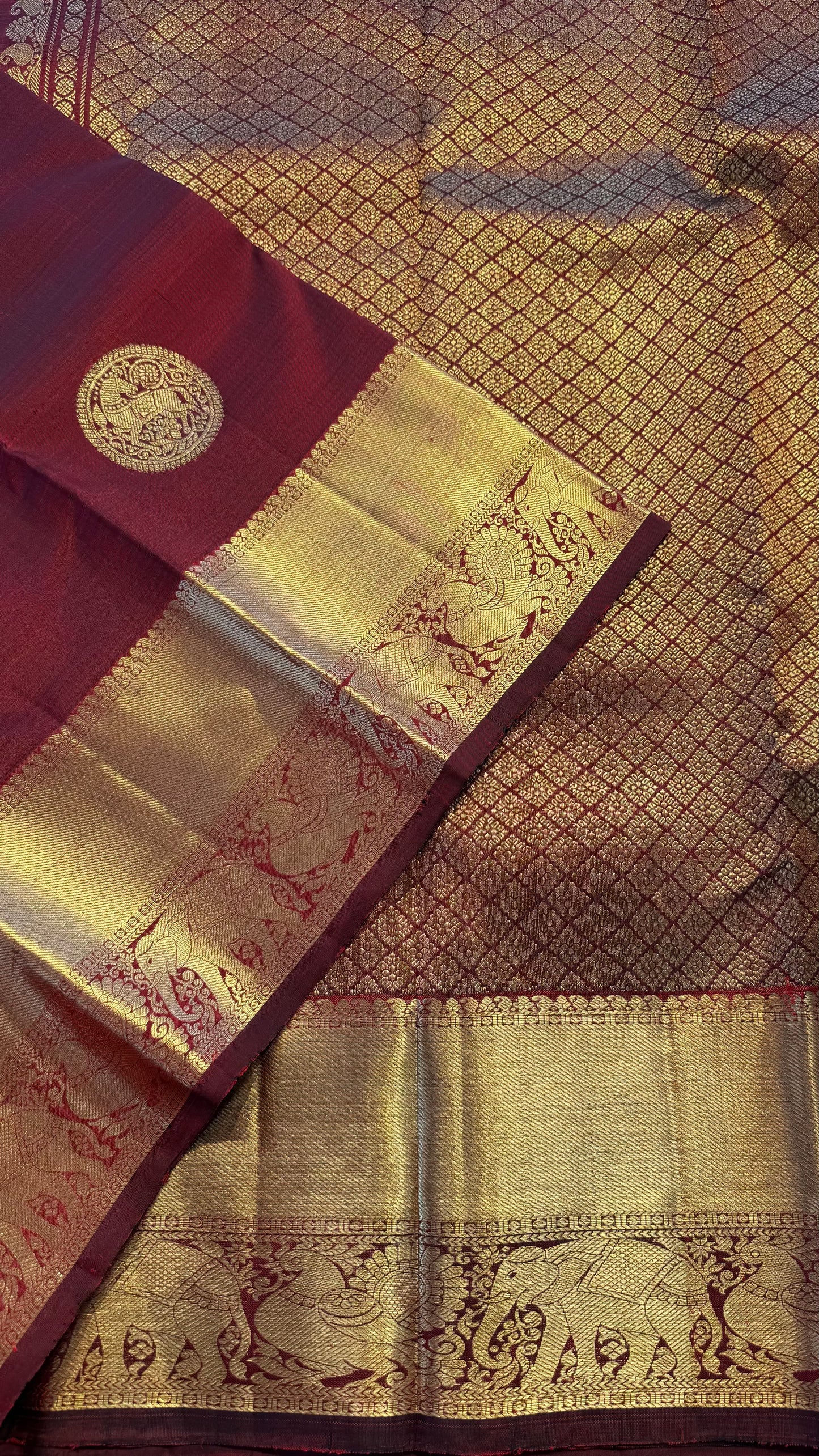 MAROON GOLD ZARI HANDLOOM KANCHIPURAM SILK SAREE (KSS392)