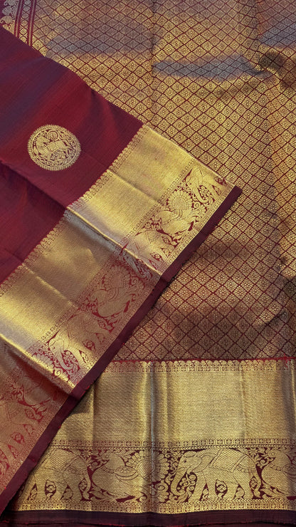 MAROON GOLD ZARI HANDLOOM KANCHIPURAM SILK SAREE (KSS392)