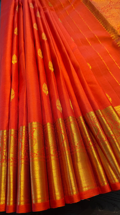 CHILI TOMATO GOLD ZARI HANDLOOM KANCHIPURAM SILK SAREE (KSS 480)