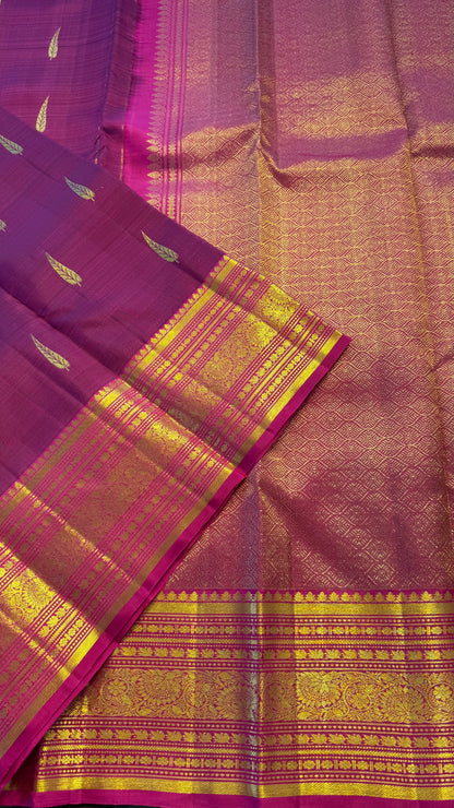 BERRY WITH CONTRAST PINK KANCHIPURAM HANDLOOM SILK SAREE (KSS400)