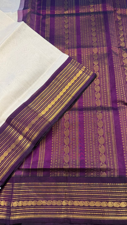 CREAM WITH DARK MAGENTA HANDLOOM KANCHIPURAM SILK COTTON (KSC109)