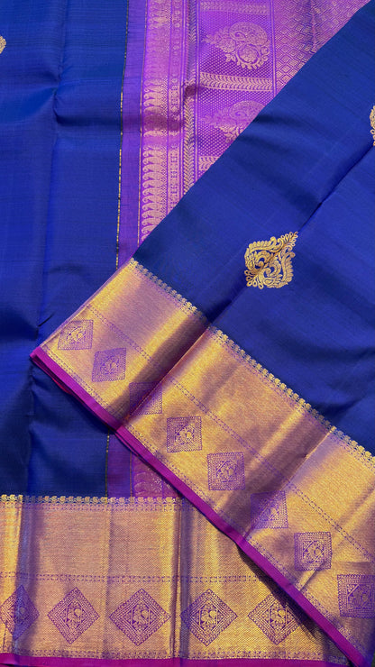 DUAL TONE ROYAL BLUE WITH CONTRAST PURPLE HANDLOOM KANCHIPURAM SILK SAREE (KSS328)