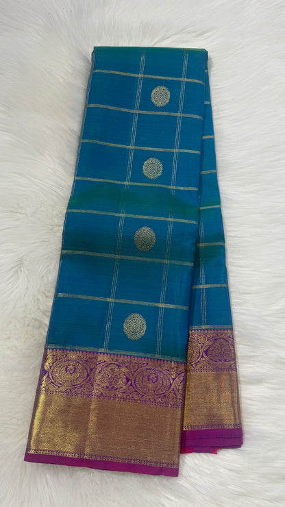 PEACOCK BLUE PURE KANCHIPURAM HANDLOOM SILK SAREE(KSS 584)