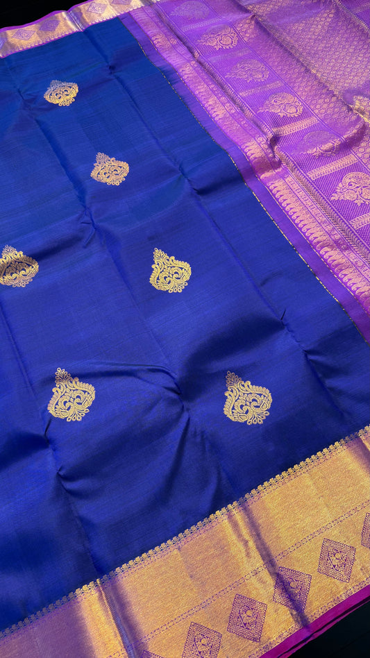 DUAL TONE ROYAL BLUE WITH CONTRAST PURPLE HANDLOOM KANCHIPURAM SILK SAREE (KSS328)