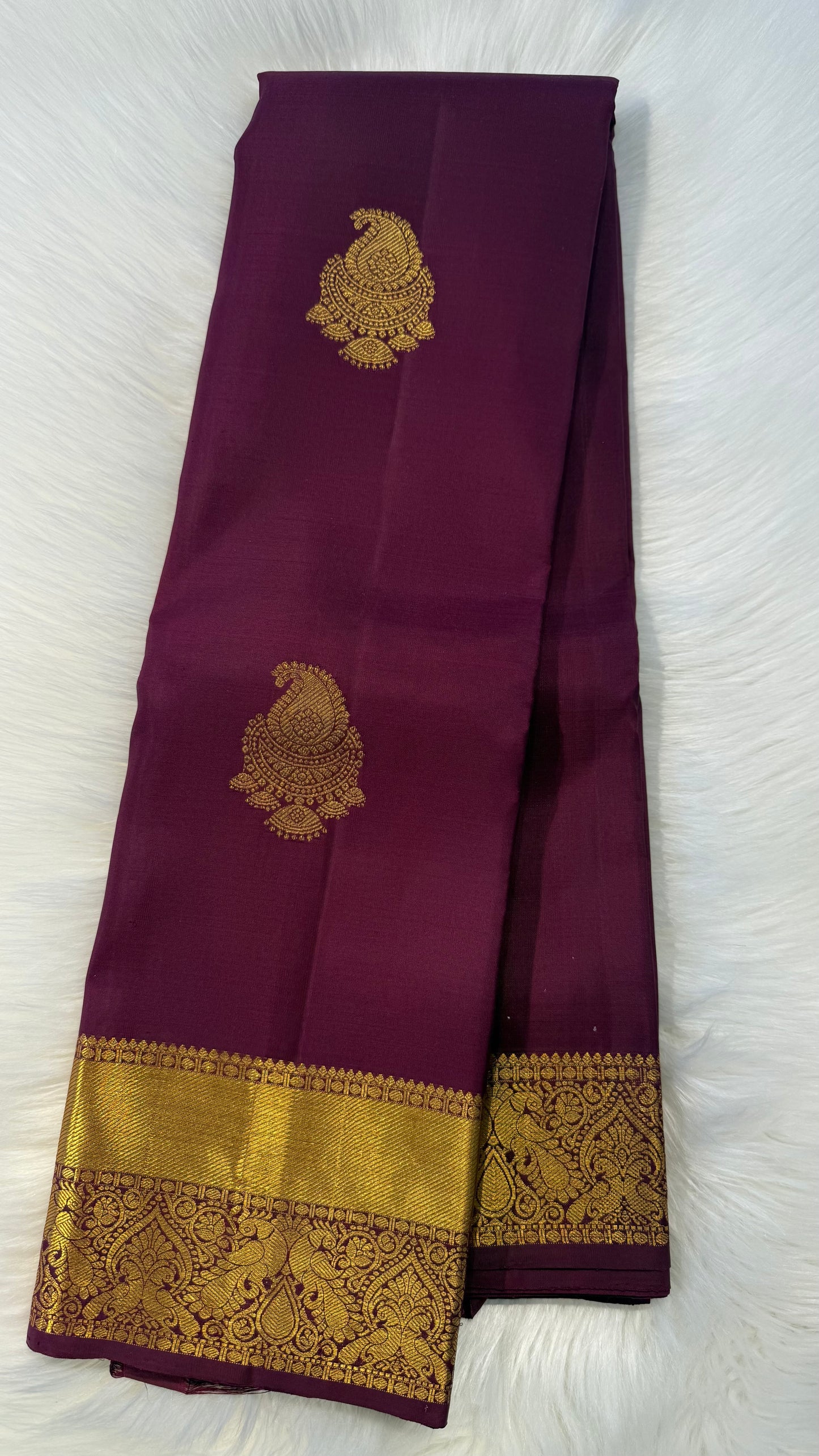 MULBERRY MAROON GOLD ZARI HANDLOOM KANCHIPURAM SILK SAREE (KSS357)